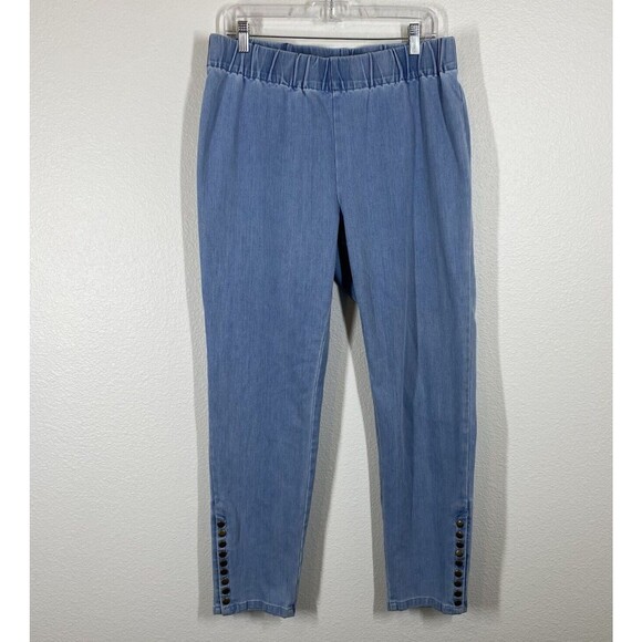 Soft Surroundings Women's Metro Leggings Size Large Blue Pull On Ankle Snap - Picture 1 of 9